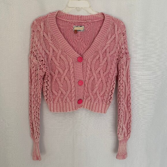 Anthropologie PILCRO Cable Knit Cropped Cardigan Sweater - Picture 1 of 6